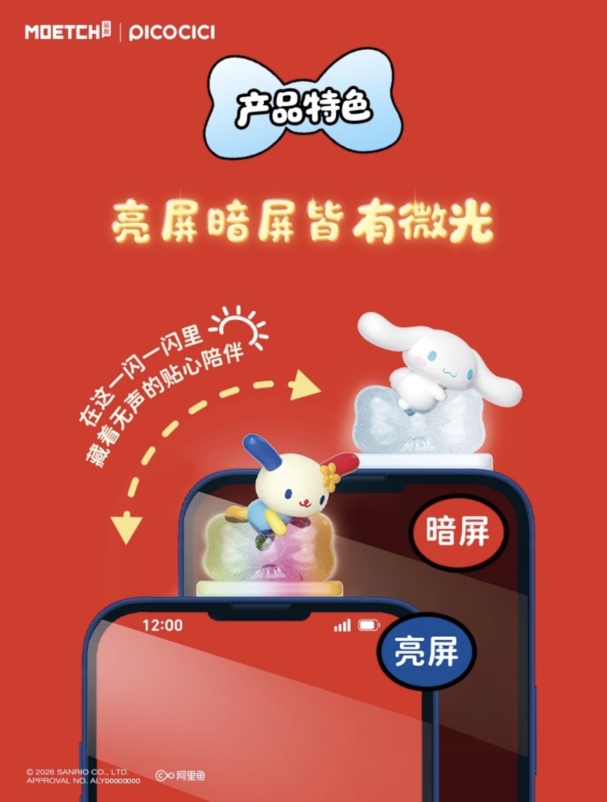 シナモロールとポチャッコの光るスマホ用フィギュア